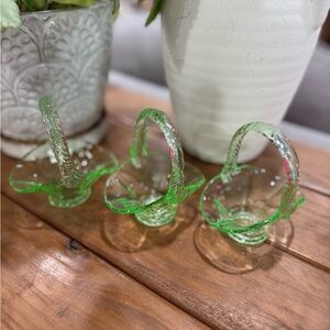 Fenton Vintage Light Three‎ Green Glass Basket Set